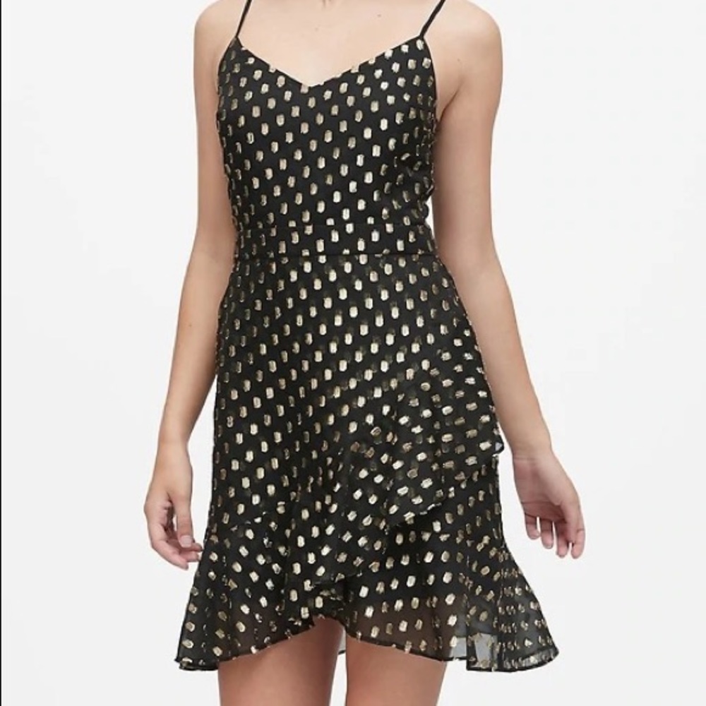 Banana Republic Metallic Dot Mini Dress in Black & Gold